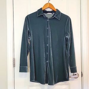 Soft Surroundings Velvet Green Button Down Top Sz Small.